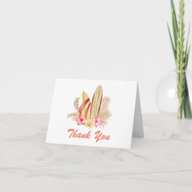 Tarjeta De Agradecimiento Moderno Boho Tropical Flower SurfIng Baby Shower (Anverso)