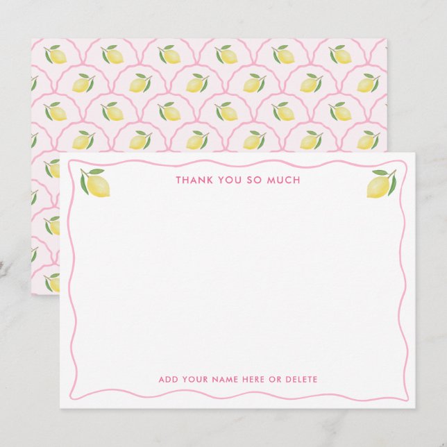 Tarjeta De Agradecimiento Moderno Bonito rosa Wavy Border Citrus Baby Shower (Anverso / Reverso)