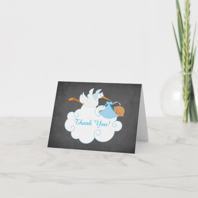 Tarjeta De Agradecimiento Moderno Chalkboard Stork Baby Shower Gracias (Anverso)