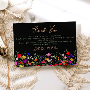 Tarjeta De Agradecimiento Moderno chic boho flores silvestres brillantes nup