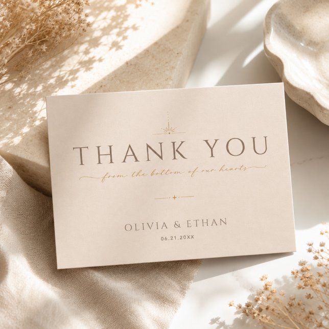 Tarjeta De Agradecimiento Moderno Chic Champán Beige Editorial Boda (Subido por el creador)