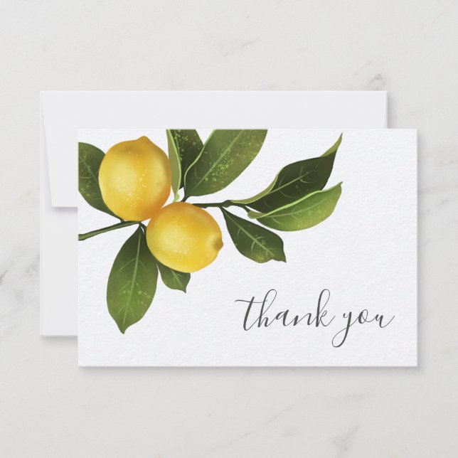 Tarjeta De Agradecimiento Moderno Citrus Lemon Garden Bridal Shower Gracias  (Anverso)