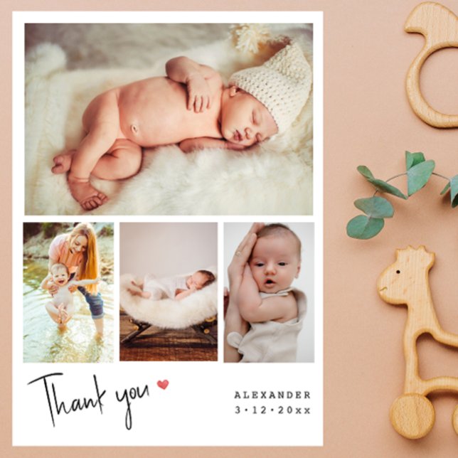 Tarjeta De Agradecimiento Moderno Collage de 4 fotos Baby Shower Gracias (Subido por el creador)