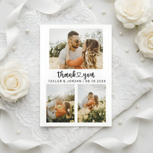 Tarjeta De Agradecimiento Moderno collage de tres fotos corazón escritura bo
