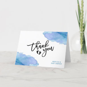 Tarjeta De Agradecimiento Moderno color de agua azul CHICO Oh CHICO Baby Sho