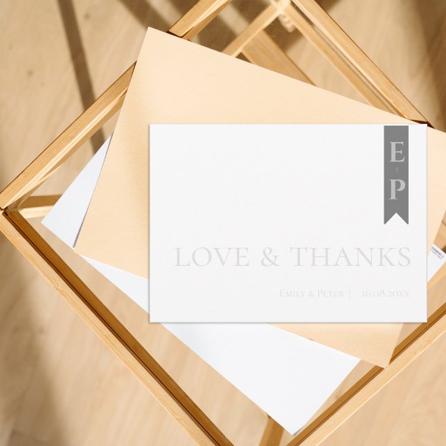 Tarjeta De Agradecimiento Moderno Contemporáneo Blanco Negro Amor y Agradeci (Modern Contemporary Black White Love & Thanks Thank You Card)