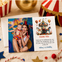 Tarjeta De Agradecimiento Moderno Cumpleaños de Cumpleaños 1 del Circo Carna