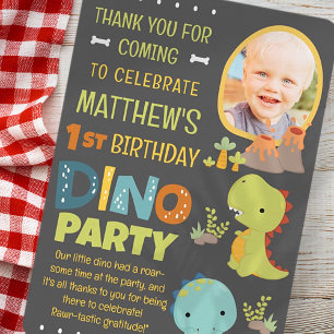 Tarjeta De Agradecimiento Moderno Cumpleaños De Niño De Dinosauri Cute Dino 