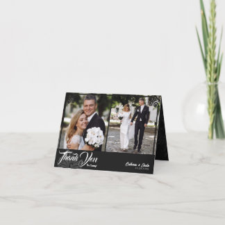 Tarjeta De Agradecimiento Moderno Deco Negro Peacock 2 Boda de fotografía do
