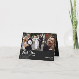 Tarjeta De Agradecimiento Moderno Deco Negro Peacock 3 Boda de fotografía do