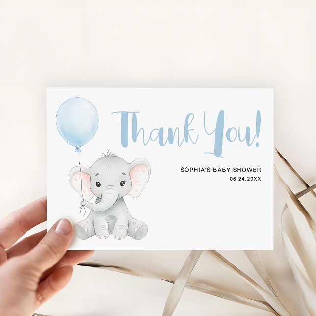 Tarjeta De Agradecimiento Moderno Elefante Cute Soft Blue Baby Shower (Subido por el creador)