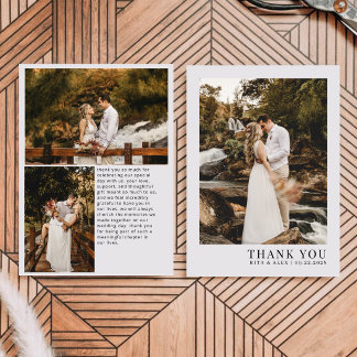 Tarjeta De Agradecimiento Moderno Elegante Collage de Fotos de Boda