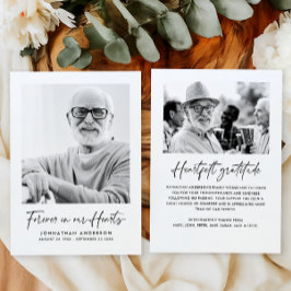 Tarjeta De Agradecimiento Moderno Elegante Script 2-Fotos Funeral/ Memorial