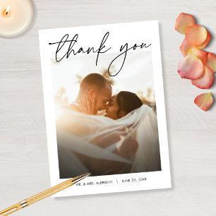 Tarjeta De Agradecimiento Moderno Elegante Simple Estiloso Script Foto Boda