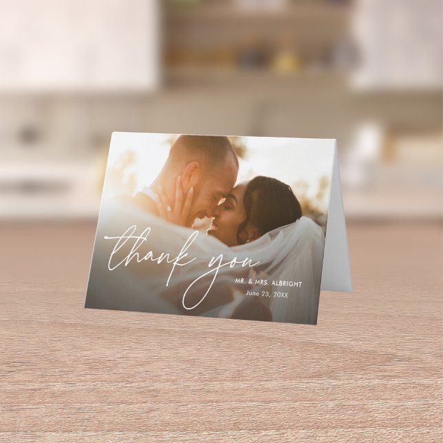 Tarjeta De Agradecimiento Moderno Elegante Simple Script Chic Foto Boda (Subido por el creador)