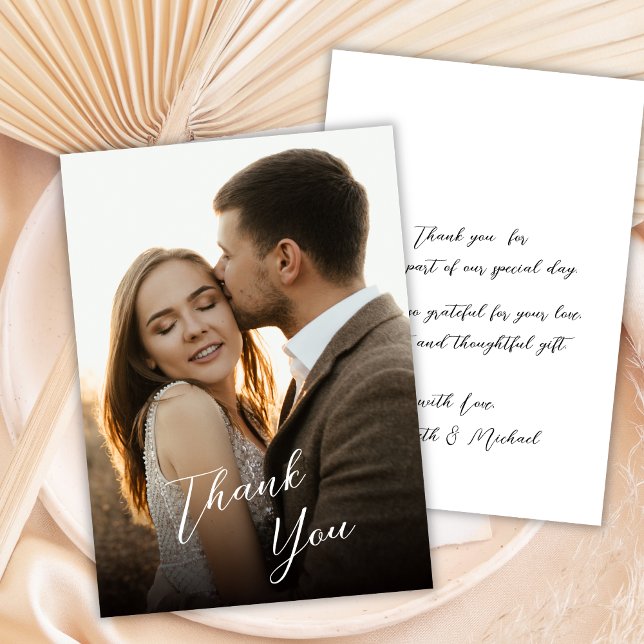 Tarjeta De Agradecimiento Moderno Estilo a Mano Letra Script Foto Boda (Subido por el creador)