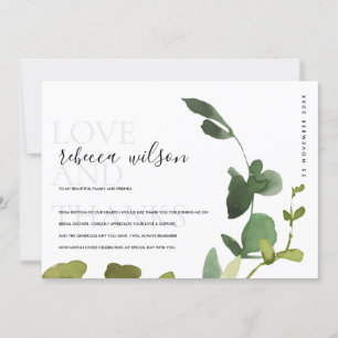 Tarjeta De Agradecimiento Moderno Eucalipto Verde Foliage Bridal Shower
