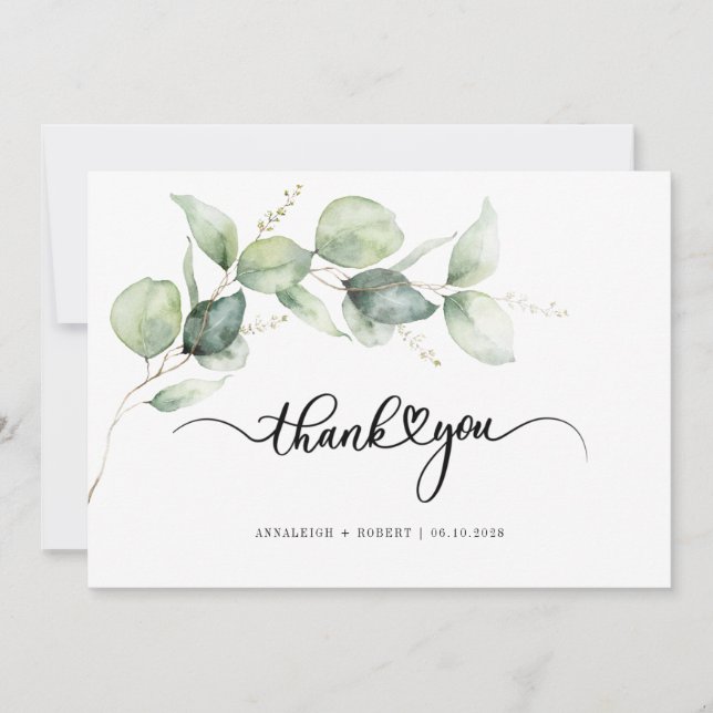 Tarjeta De Agradecimiento Moderno Eucalyptus Greenery Boda a mano (Anverso)