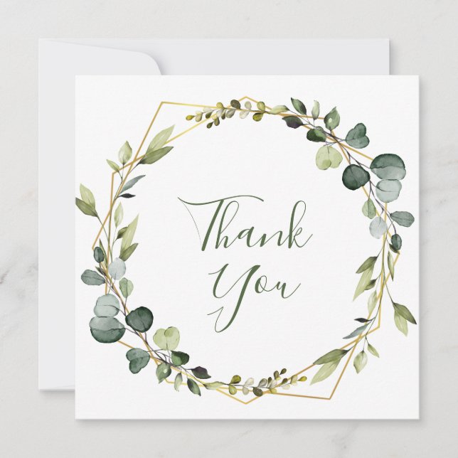 Tarjeta De Agradecimiento Moderno Eucalyptus Watercolor Wreath (Anverso)