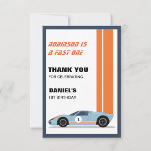 Tarjeta De Agradecimiento Moderno Fast One Race Car Boy Primer Cumpleaños