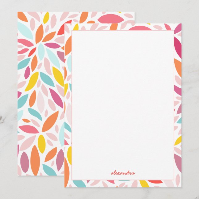 Tarjeta De Agradecimiento Moderno Floral Rosa Nombre personalizado Multicolo (Anverso / Reverso)