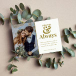 Tarjeta De Agradecimiento Moderno Forever Gold Photo Boda Gracias<br><div class="desc">Tipografía de oro "Siempre y siempre" boda de diseño tarjeta de agradecimiento con tu foto boda favorita. Gracias a tu familia y amigos por ser parte de la celebración de tu boda con estas tarjetas de agradecimiento. Esta moderna tarjeta de agradecimiento boda se revierte a un patrón floral dorado y...</div>