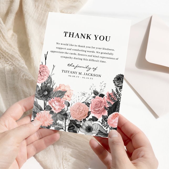 Tarjeta De Agradecimiento Moderno Funeral de Bereavement Floral Gracias (Subido por el creador)