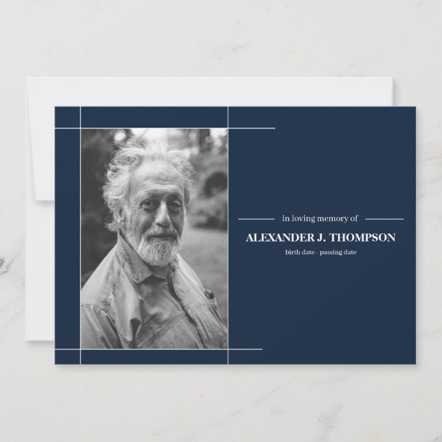 Tarjeta De Agradecimiento Moderno funeral Navy & Blanco en memoria amorosa