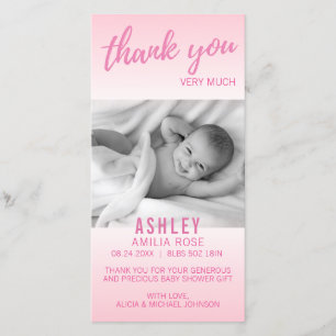 Tarjeta De Agradecimiento Moderno gracias chica de Baby Shower que el rosa