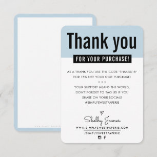 Tarjeta De Agradecimiento MODERNO GRACIAS CLIENTE insertar lindo azul pálido