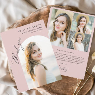 Tarjeta De Agradecimiento Moderno Graduado De Arco Rosado Fotografía Simple 