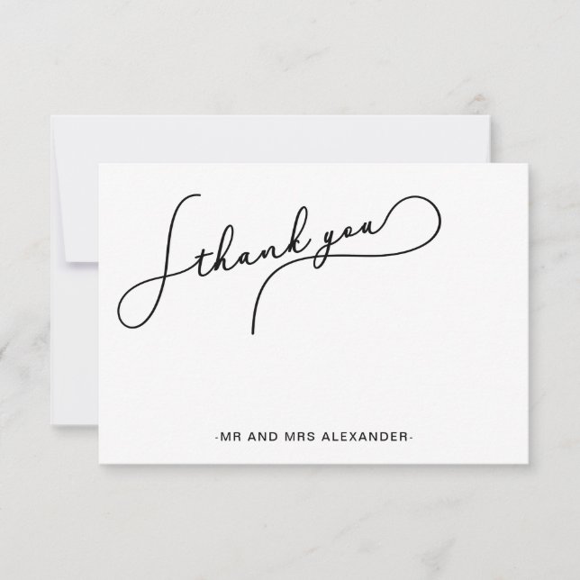 Tarjeta De Agradecimiento Moderno guión bonito gracias en blanco y negro (Anverso)