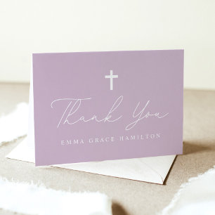 Tarjeta De Agradecimiento Moderno guión luminoso Purple Photo Baptism