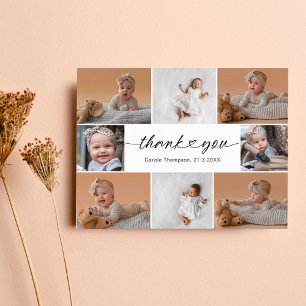 Tarjeta De Agradecimiento Moderno Handlettering 8 Collage de fotos Baby Show