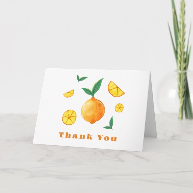 Tarjeta De Agradecimiento Moderno Hello Baby Citrus Naranja Farm Baby Shower (Anverso)