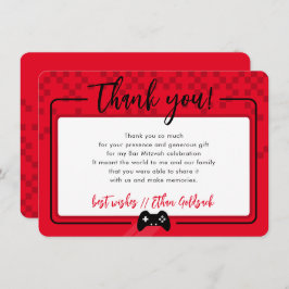 Tarjeta De Agradecimiento MODERNO JUEGO GRACIAS Bar Mitzvah rojo negro