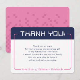 Tarjeta De Agradecimiento MODERNO JUEGO GRACIAS Bat Mitzvah color rosa azul