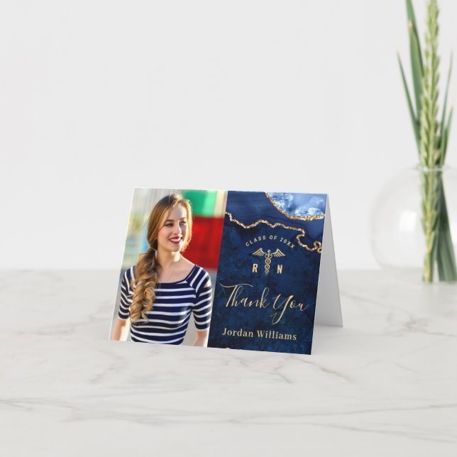 Tarjeta De Agradecimiento Moderno Mármol Dorado Agate RN Graduación Que (Anverso)