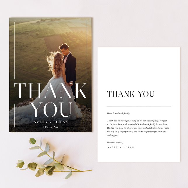 Tarjeta De Agradecimiento Moderno matrimonio Minimalista blanco elegante (Subido por el creador)