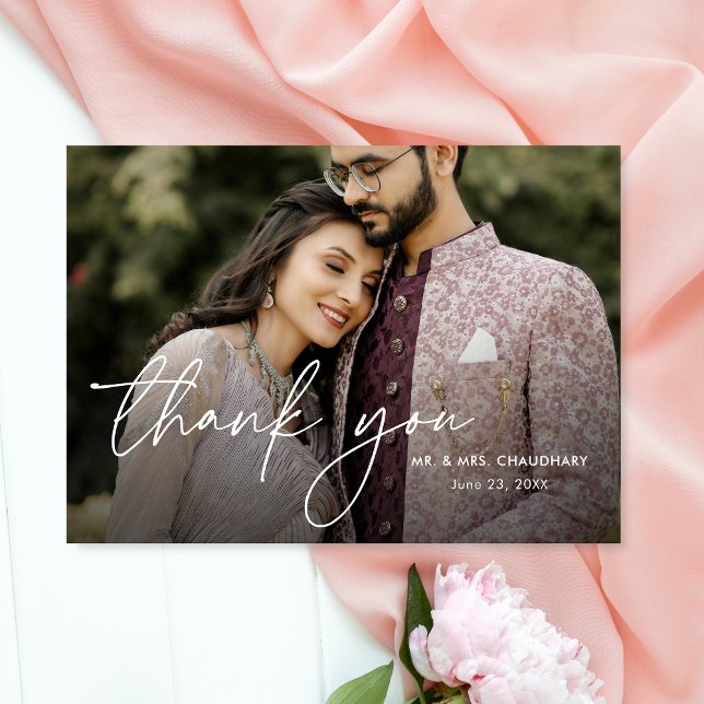 Tarjeta De Agradecimiento Moderno Minimal Elegante 2 Fotos Boda (Subido por el creador)