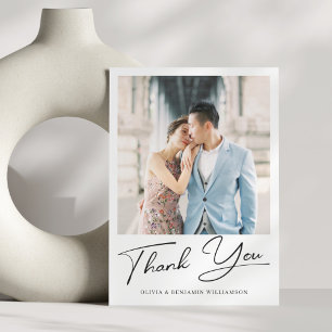 Tarjeta De Agradecimiento Moderno Minimalista Elegante Script Foto Boda