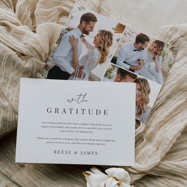 Tarjeta De Agradecimiento Moderno Mínimo "Con Gratitud" 3 Boda de fotos (Subido por el creador)