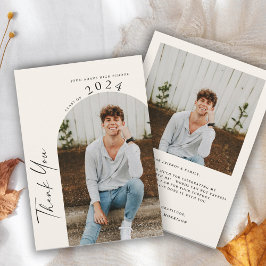 Tarjeta De Agradecimiento Moderno Mínimo Dos Foto Graduación Beige