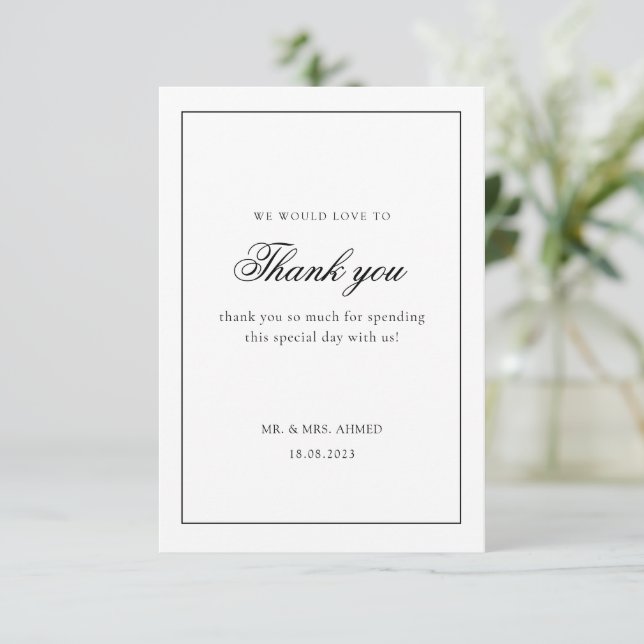 Tarjeta De Agradecimiento Moderno Mínimo Marco Blanco Negro Boda Musulmana (Anverso de pie)