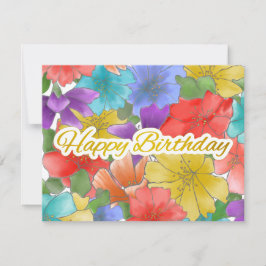 Tarjeta De Agradecimiento Moderno Multicolor Floral Gold Happy Birday Card