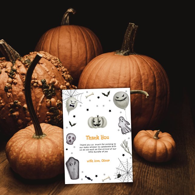 Tarjeta De Agradecimiento Moderno niño fantasma Baby Shower (Modern Little Boo Ghost Boy Baby Shower Thank You Card)