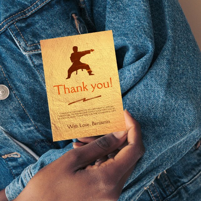 Tarjeta De Agradecimiento Moderno niño lindo karate Silhouette niños cumplea (Subido por el creador)