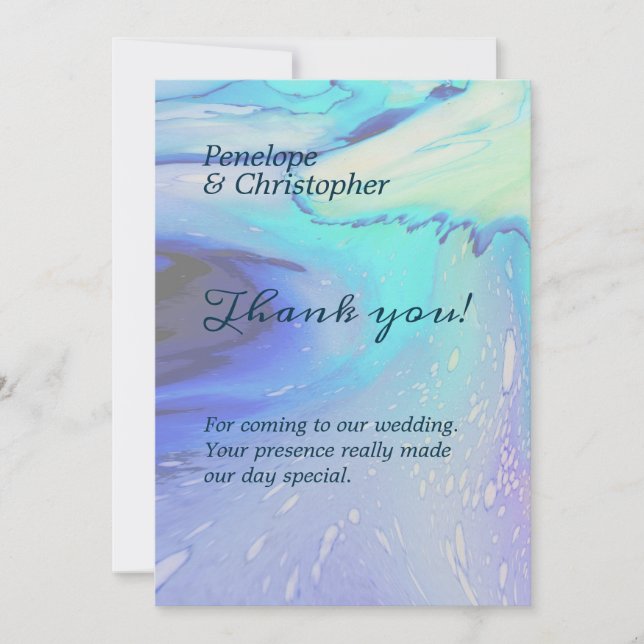 Tarjeta De Agradecimiento Moderno Ocean Water Blue Abstract Beach Wedding (Anverso)
