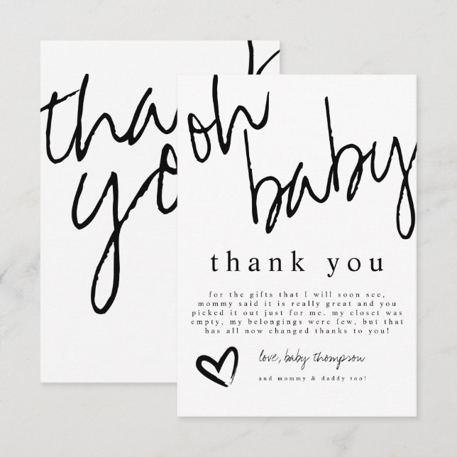 Tarjeta De Agradecimiento Moderno Oh Baby Black & White Baby Shower (Anverso / Reverso)