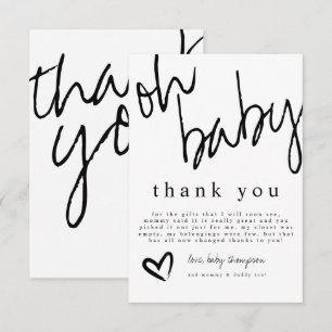 Tarjeta De Agradecimiento Moderno Oh Baby Black & White Baby Shower